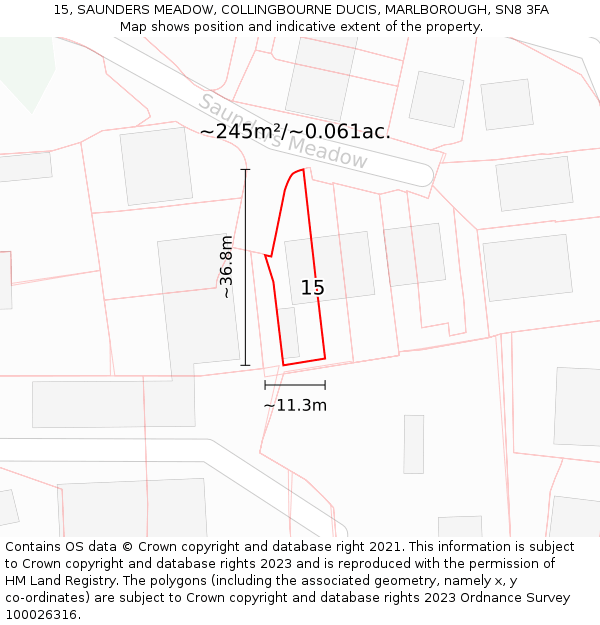 15, SAUNDERS MEADOW, COLLINGBOURNE DUCIS, MARLBOROUGH, SN8 3FA: Plot and title map