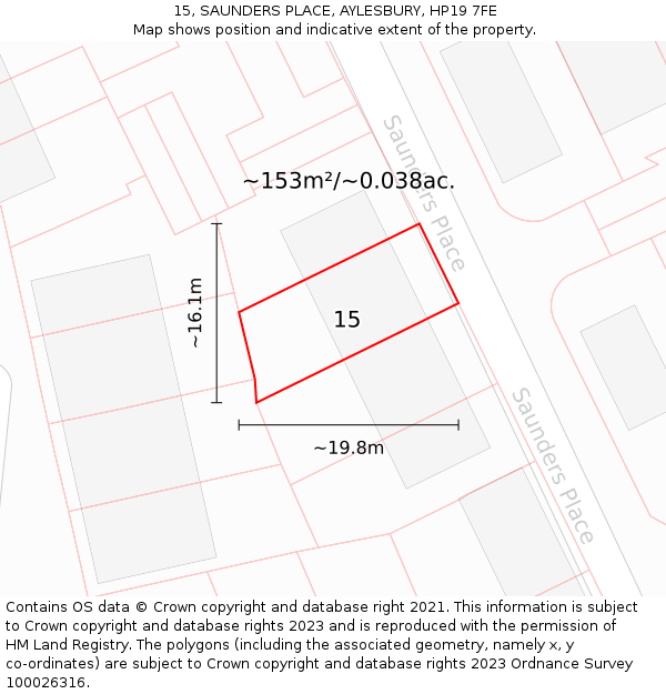 15, SAUNDERS PLACE, AYLESBURY, HP19 7FE: Plot and title map