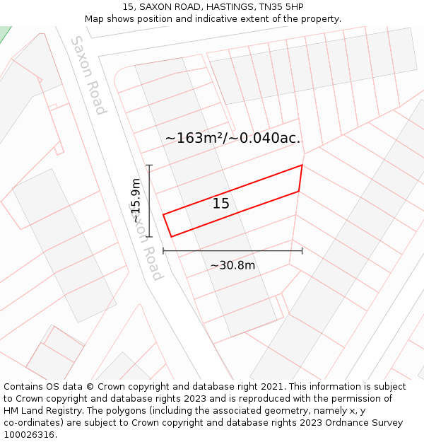 15, SAXON ROAD, HASTINGS, TN35 5HP: Plot and title map