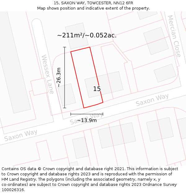 15, SAXON WAY, TOWCESTER, NN12 6FR: Plot and title map