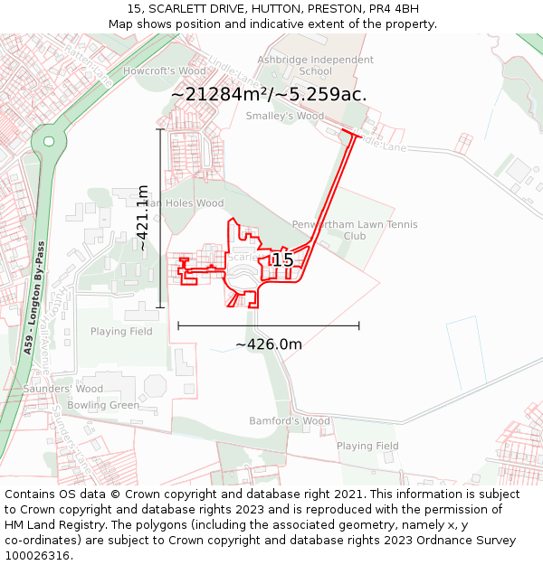 15, SCARLETT DRIVE, HUTTON, PRESTON, PR4 4BH: Plot and title map