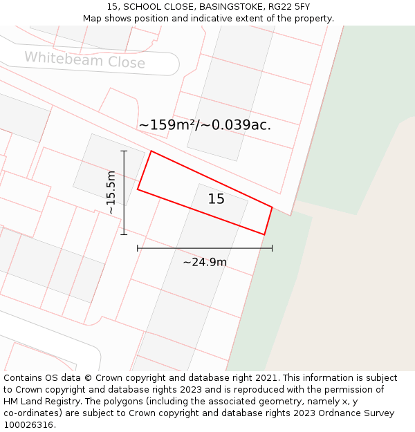 15, SCHOOL CLOSE, BASINGSTOKE, RG22 5FY: Plot and title map