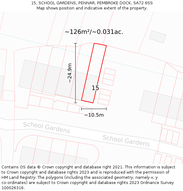15, SCHOOL GARDENS, PENNAR, PEMBROKE DOCK, SA72 6SS: Plot and title map