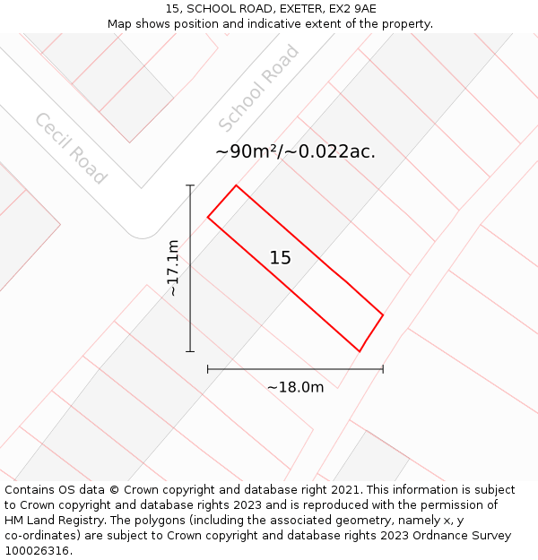 15, SCHOOL ROAD, EXETER, EX2 9AE: Plot and title map