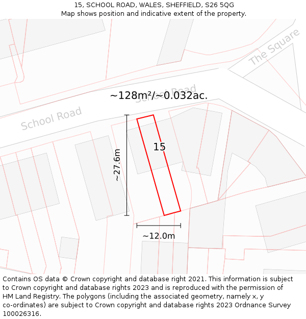 15, SCHOOL ROAD, WALES, SHEFFIELD, S26 5QG: Plot and title map