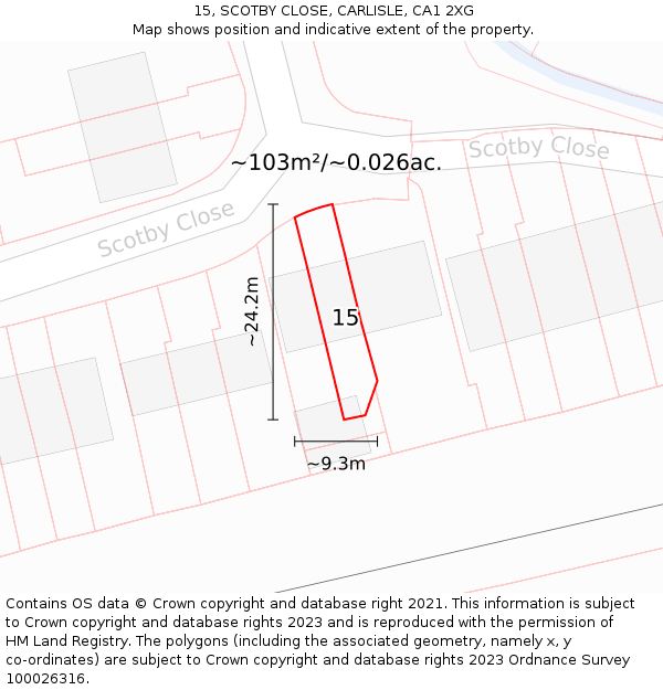 15, SCOTBY CLOSE, CARLISLE, CA1 2XG: Plot and title map