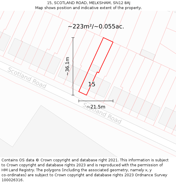 15, SCOTLAND ROAD, MELKSHAM, SN12 8AJ: Plot and title map