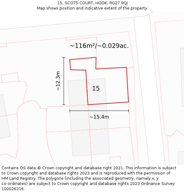 15, SCOTS COURT, HOOK, RG27 9QJ: Plot and title map