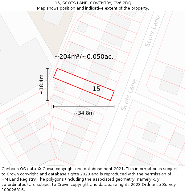 15, SCOTS LANE, COVENTRY, CV6 2DQ: Plot and title map