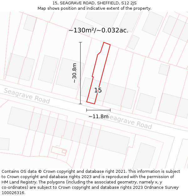 15, SEAGRAVE ROAD, SHEFFIELD, S12 2JS: Plot and title map