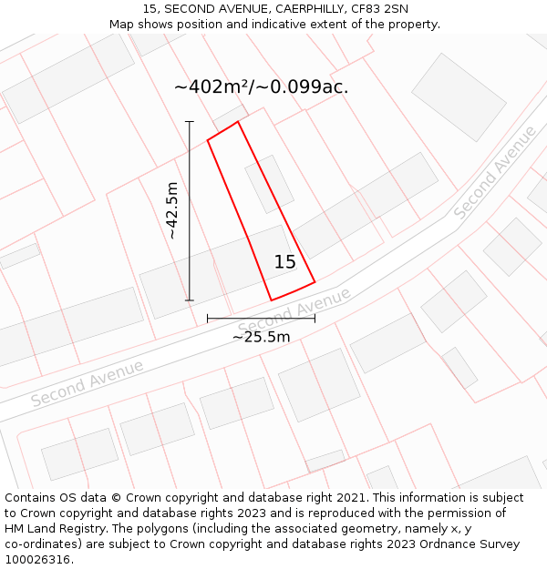 15, SECOND AVENUE, CAERPHILLY, CF83 2SN: Plot and title map