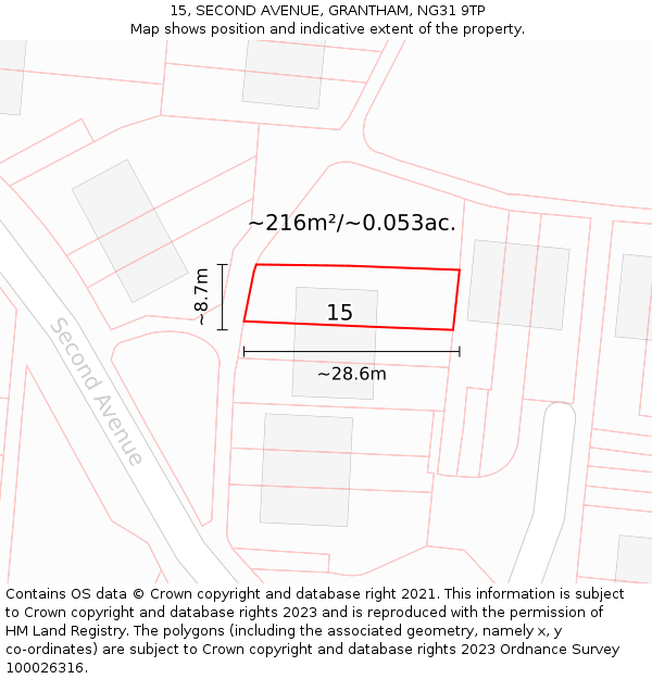15, SECOND AVENUE, GRANTHAM, NG31 9TP: Plot and title map
