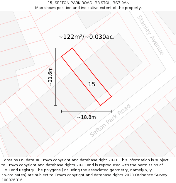 15, SEFTON PARK ROAD, BRISTOL, BS7 9AN: Plot and title map