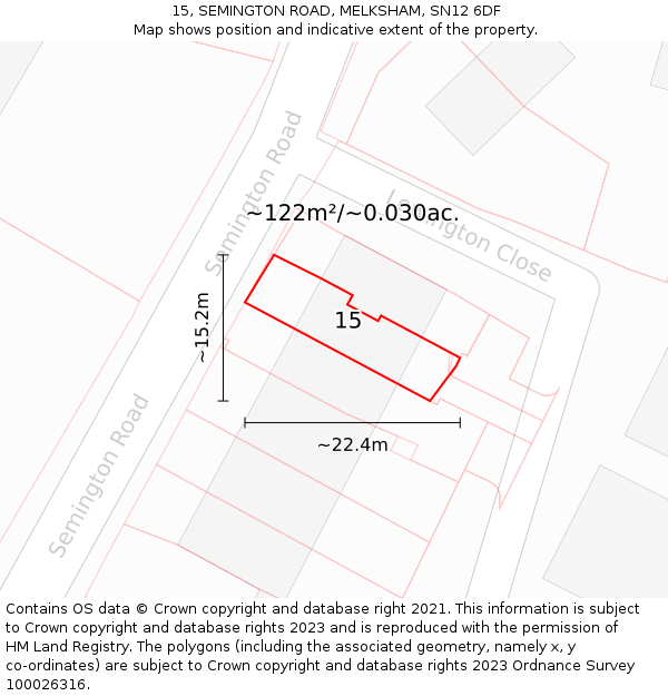 15, SEMINGTON ROAD, MELKSHAM, SN12 6DF: Plot and title map