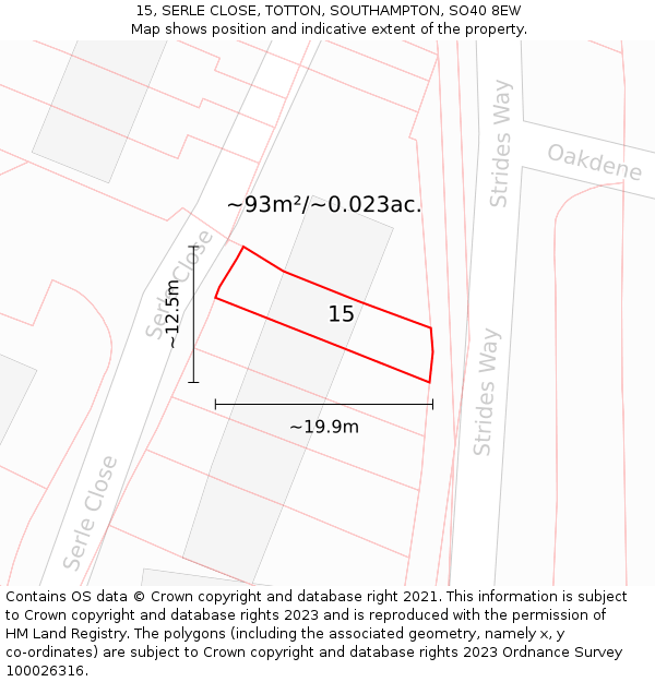 15, SERLE CLOSE, TOTTON, SOUTHAMPTON, SO40 8EW: Plot and title map