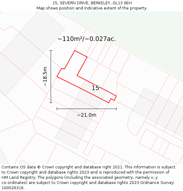 15, SEVERN DRIVE, BERKELEY, GL13 9EH: Plot and title map