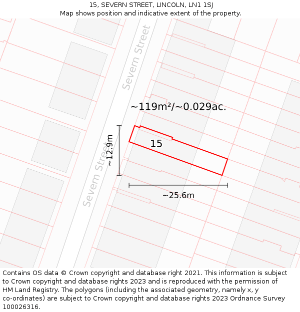 15, SEVERN STREET, LINCOLN, LN1 1SJ: Plot and title map