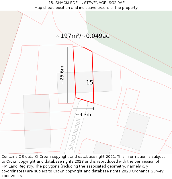 15, SHACKLEDELL, STEVENAGE, SG2 9AE: Plot and title map