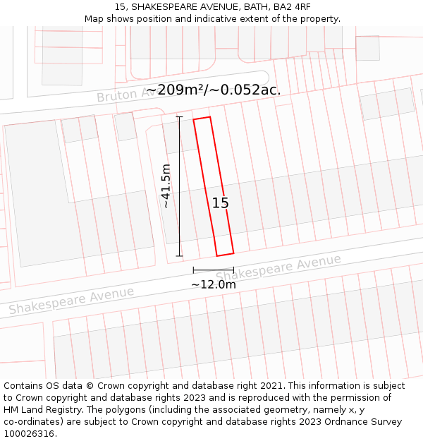 15, SHAKESPEARE AVENUE, BATH, BA2 4RF: Plot and title map
