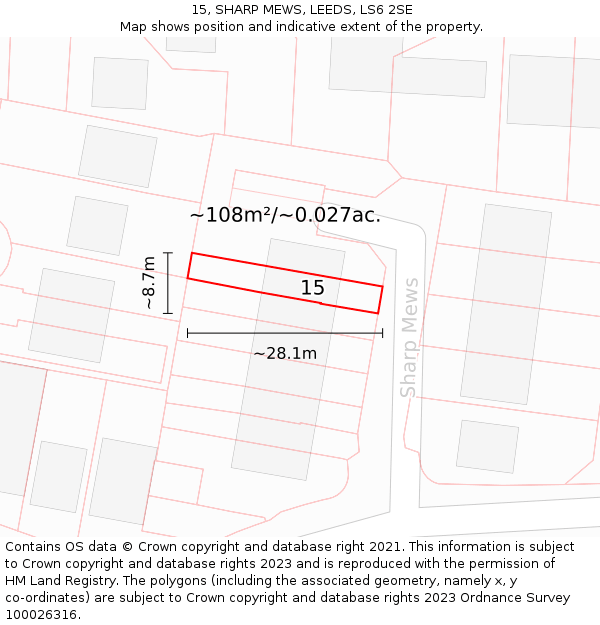 15, SHARP MEWS, LEEDS, LS6 2SE: Plot and title map