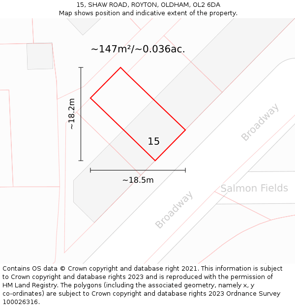 15, SHAW ROAD, ROYTON, OLDHAM, OL2 6DA: Plot and title map