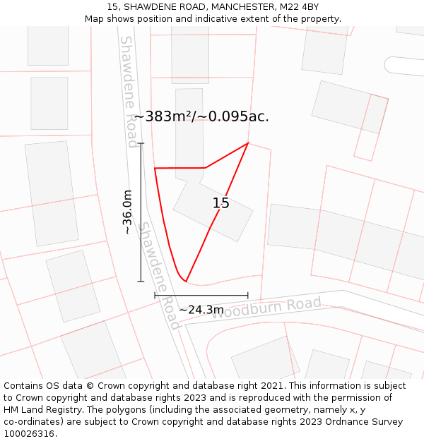 15, SHAWDENE ROAD, MANCHESTER, M22 4BY: Plot and title map