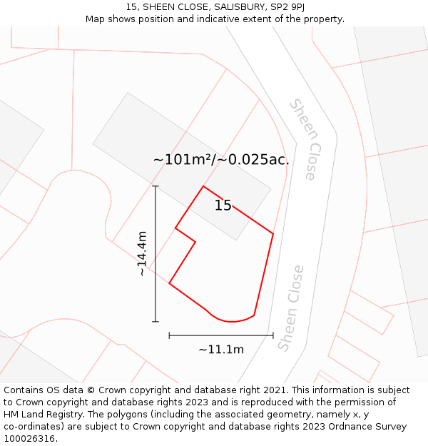 15, SHEEN CLOSE, SALISBURY, SP2 9PJ: Plot and title map