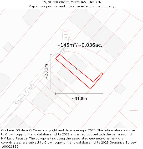 15, SHEER CROFT, CHESHAM, HP5 2FN: Plot and title map