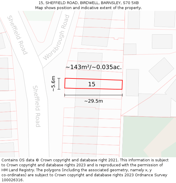 15, SHEFFIELD ROAD, BIRDWELL, BARNSLEY, S70 5XB: Plot and title map