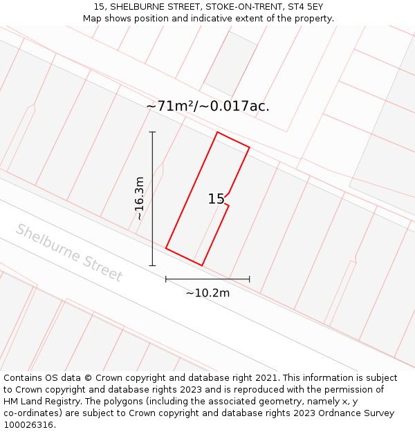15, SHELBURNE STREET, STOKE-ON-TRENT, ST4 5EY: Plot and title map