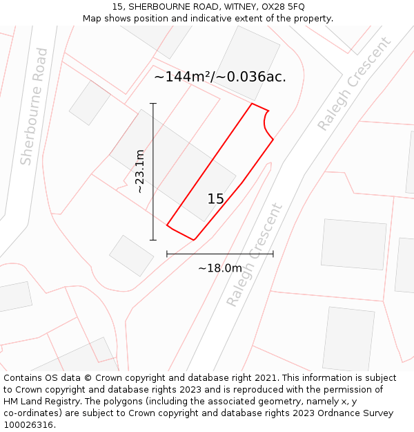 15, SHERBOURNE ROAD, WITNEY, OX28 5FQ: Plot and title map