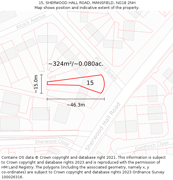 15, SHERWOOD HALL ROAD, MANSFIELD, NG18 2NH: Plot and title map