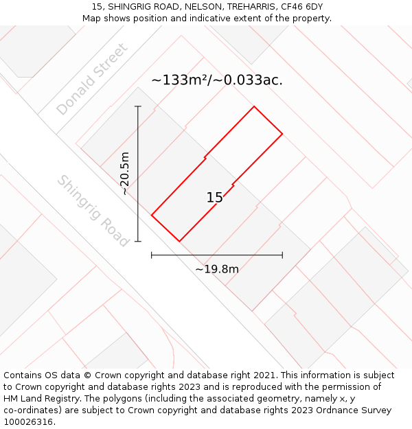 15, SHINGRIG ROAD, NELSON, TREHARRIS, CF46 6DY: Plot and title map