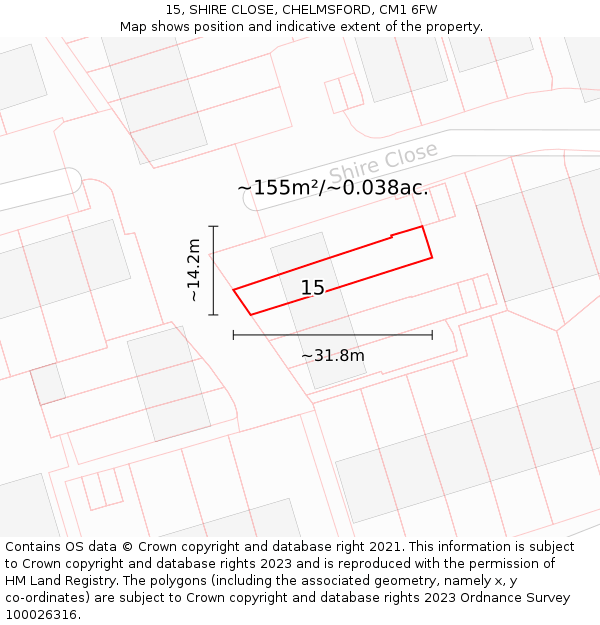 15, SHIRE CLOSE, CHELMSFORD, CM1 6FW: Plot and title map