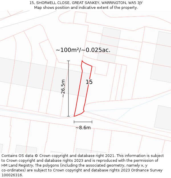 15, SHORWELL CLOSE, GREAT SANKEY, WARRINGTON, WA5 3JY: Plot and title map