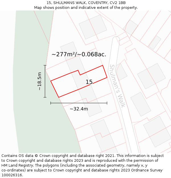 15, SHULMANS WALK, COVENTRY, CV2 1BB: Plot and title map