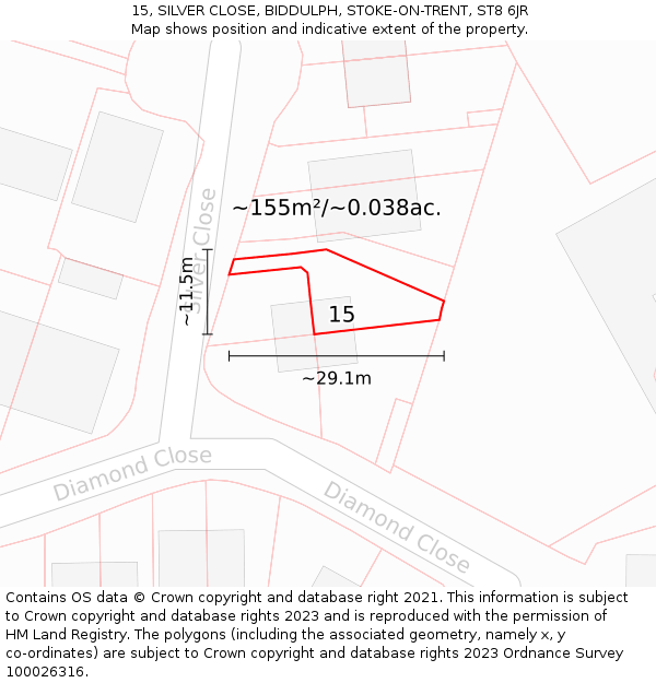 15, SILVER CLOSE, BIDDULPH, STOKE-ON-TRENT, ST8 6JR: Plot and title map