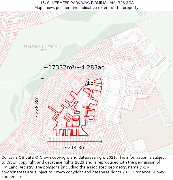 15, SILVERMERE PARK WAY, BIRMINGHAM, B26 3GA: Plot and title map
