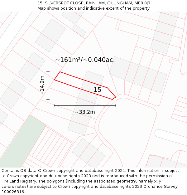 15, SILVERSPOT CLOSE, RAINHAM, GILLINGHAM, ME8 8JR: Plot and title map
