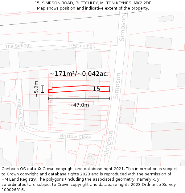 15, SIMPSON ROAD, BLETCHLEY, MILTON KEYNES, MK2 2DE: Plot and title map