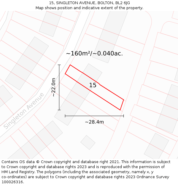15, SINGLETON AVENUE, BOLTON, BL2 6JG: Plot and title map