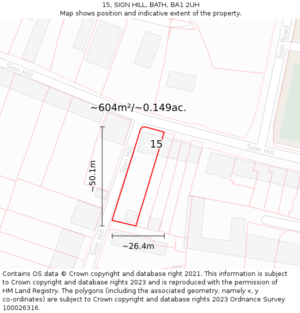 15, SION HILL, BATH, BA1 2UH: Plot and title map