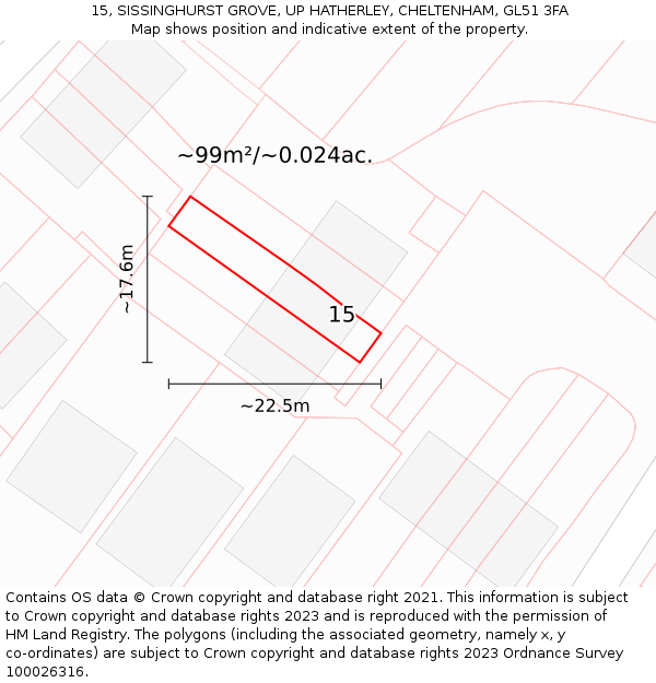 15, SISSINGHURST GROVE, UP HATHERLEY, CHELTENHAM, GL51 3FA: Plot and title map