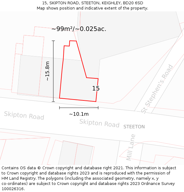15, SKIPTON ROAD, STEETON, KEIGHLEY, BD20 6SD: Plot and title map
