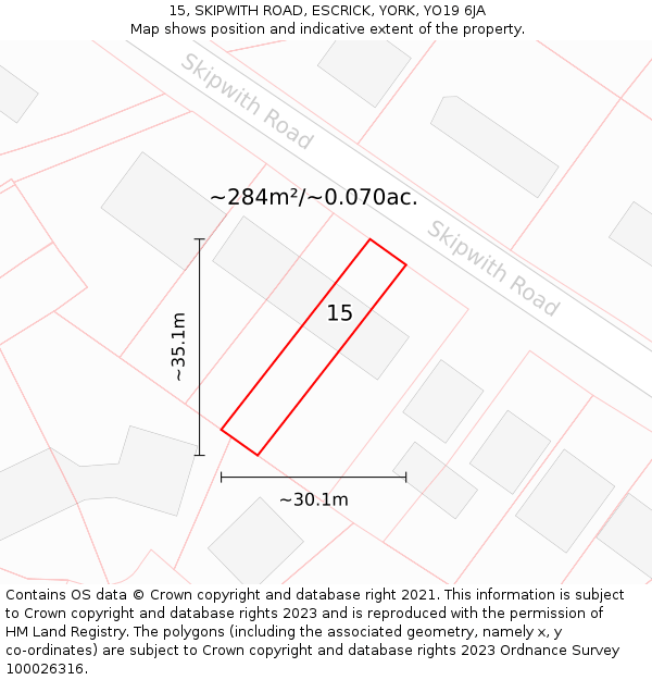 15, SKIPWITH ROAD, ESCRICK, YORK, YO19 6JA: Plot and title map
