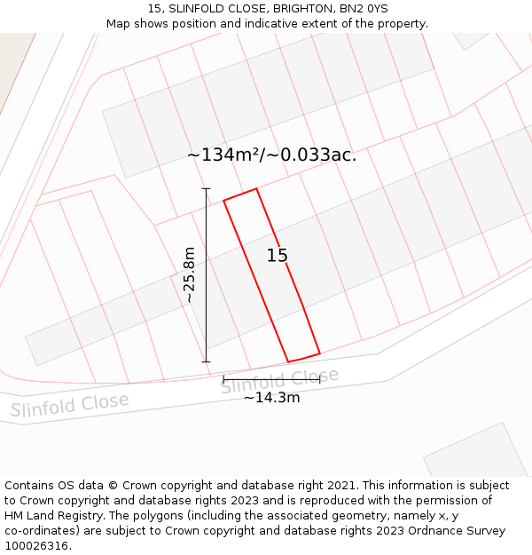 15, SLINFOLD CLOSE, BRIGHTON, BN2 0YS: Plot and title map