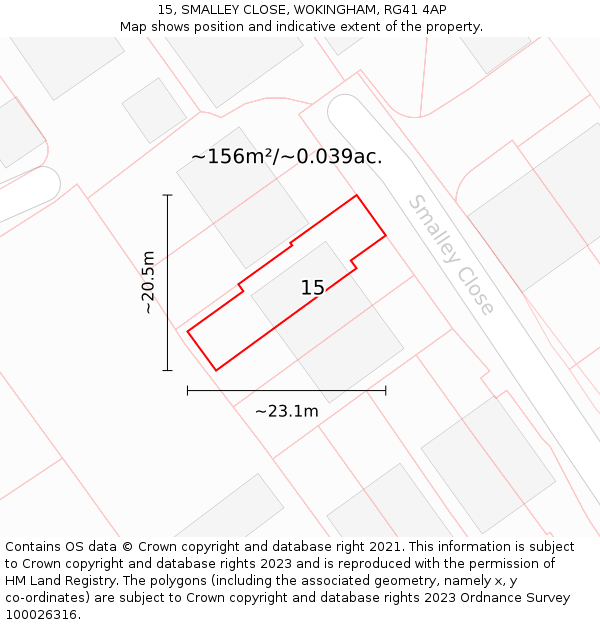15, SMALLEY CLOSE, WOKINGHAM, RG41 4AP: Plot and title map