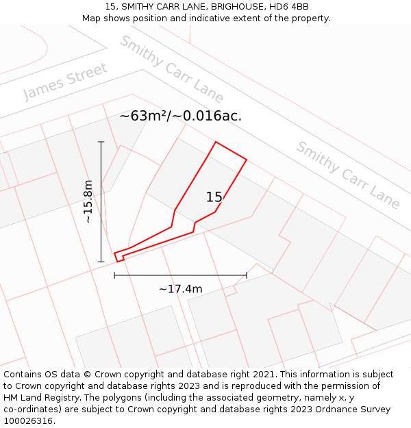 15, SMITHY CARR LANE, BRIGHOUSE, HD6 4BB: Plot and title map