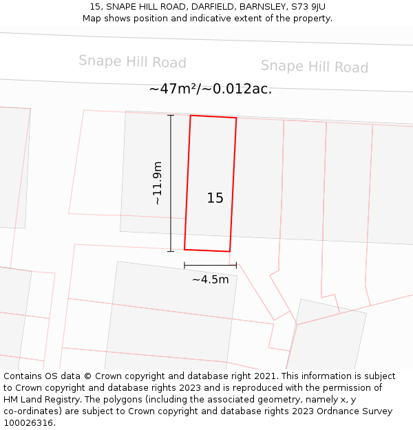 15, SNAPE HILL ROAD, DARFIELD, BARNSLEY, S73 9JU: Plot and title map
