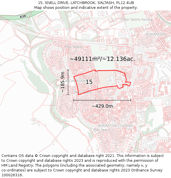 15, SNELL DRIVE, LATCHBROOK, SALTASH, PL12 4UB: Plot and title map